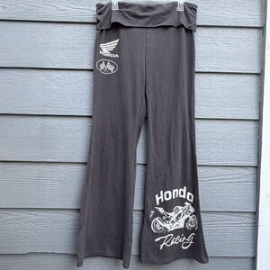 Honda L Foldover Flare Yoga Pants Women Dark Gray Cotton Blend Racing Motorcycle